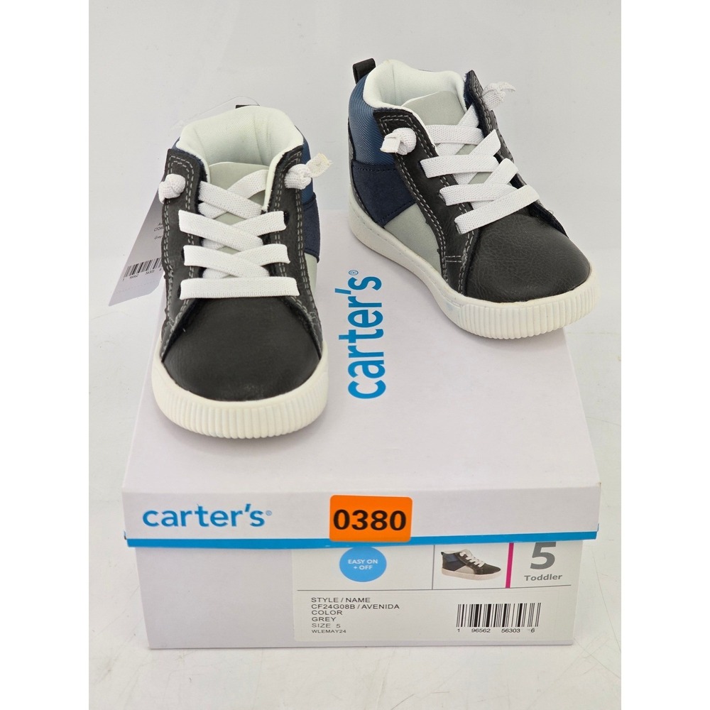 Carter's Avenida Sneakers Toddler Boys Size 5 Grey‎ Blue High Top - New